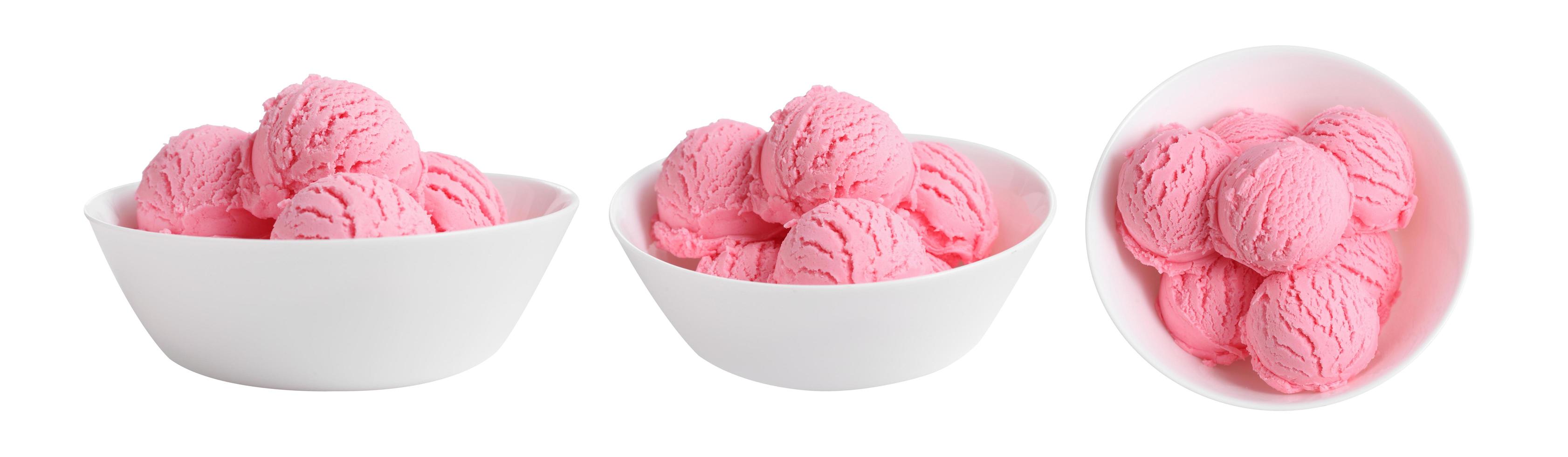 ice cream scoops in white cup on white background photo