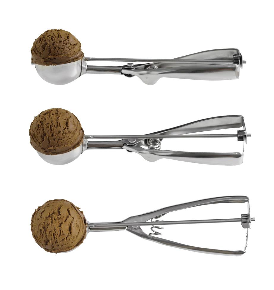 Coffee ice cream in spoon for scoop on white background photo