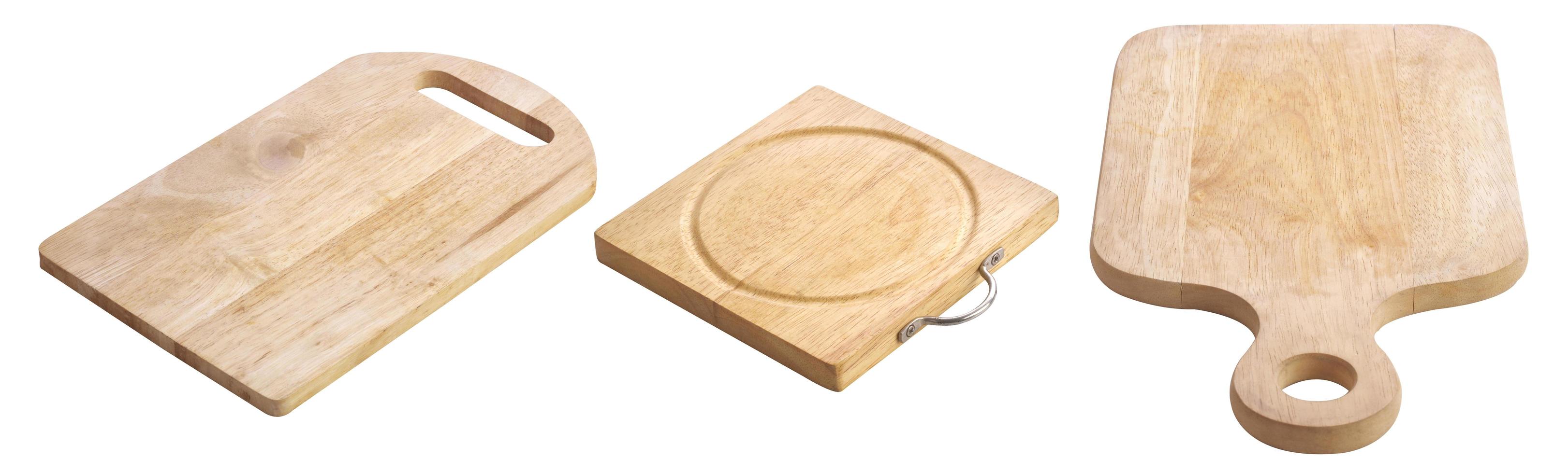 Group of wooden tray on white background photo