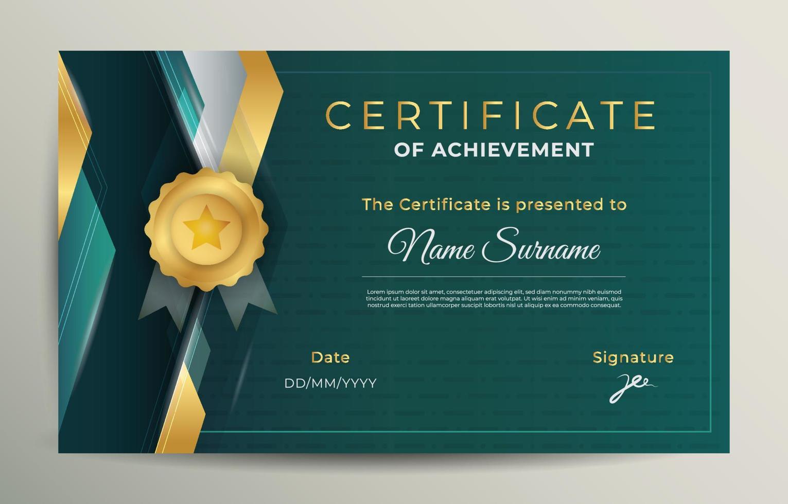 plantilla de certificado verde y dorado moderno vector