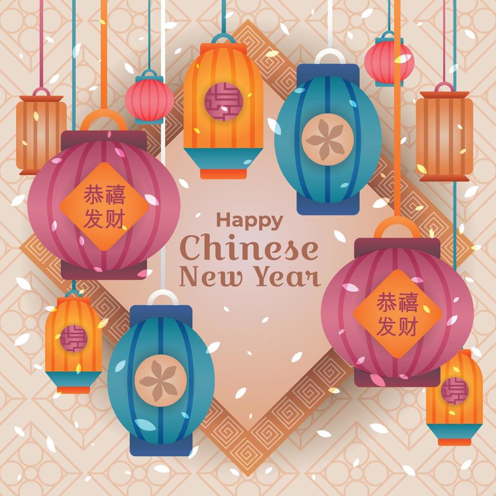 feliz año nuevo chino con linterna vector