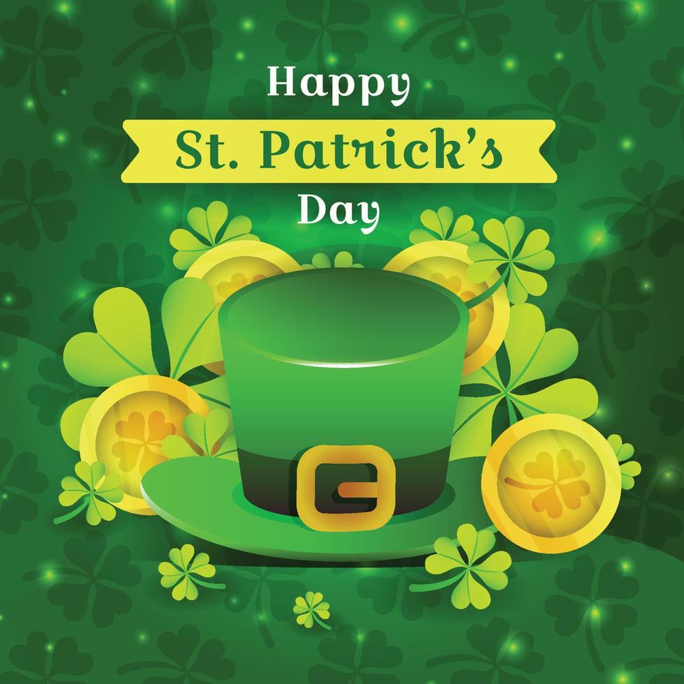 Happy St. Patrick's Day with Hat and Clover Background vector