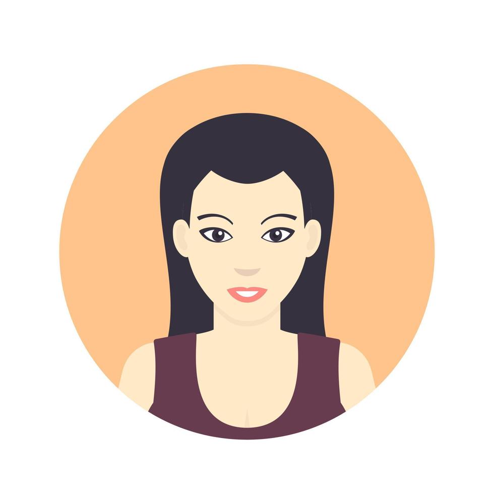 Avatar icon, girl, woman in flat style on white, vector illustration