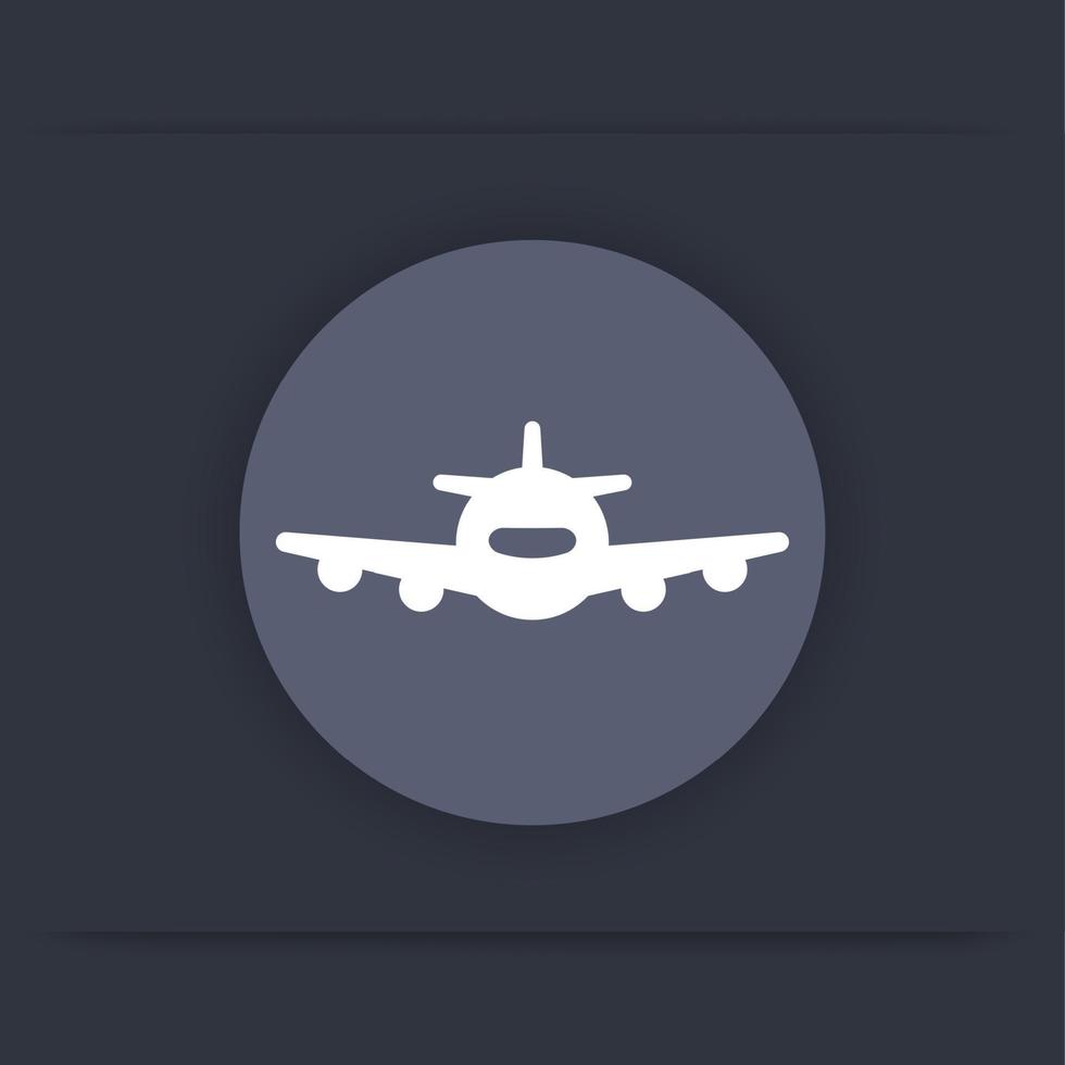 Airplane, aircraft icon, plane, aviation, air transport round flat icon, vector illustration