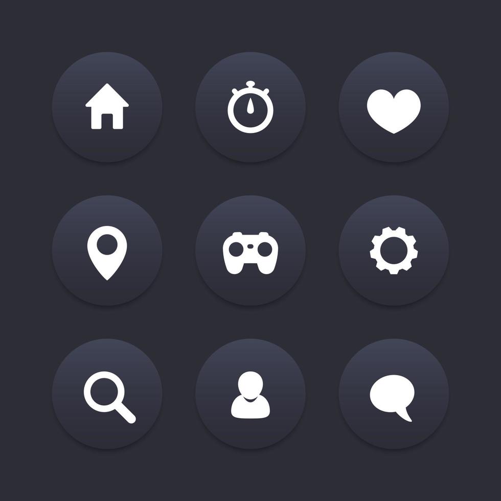 Basic web icons, dark set, vector illustration