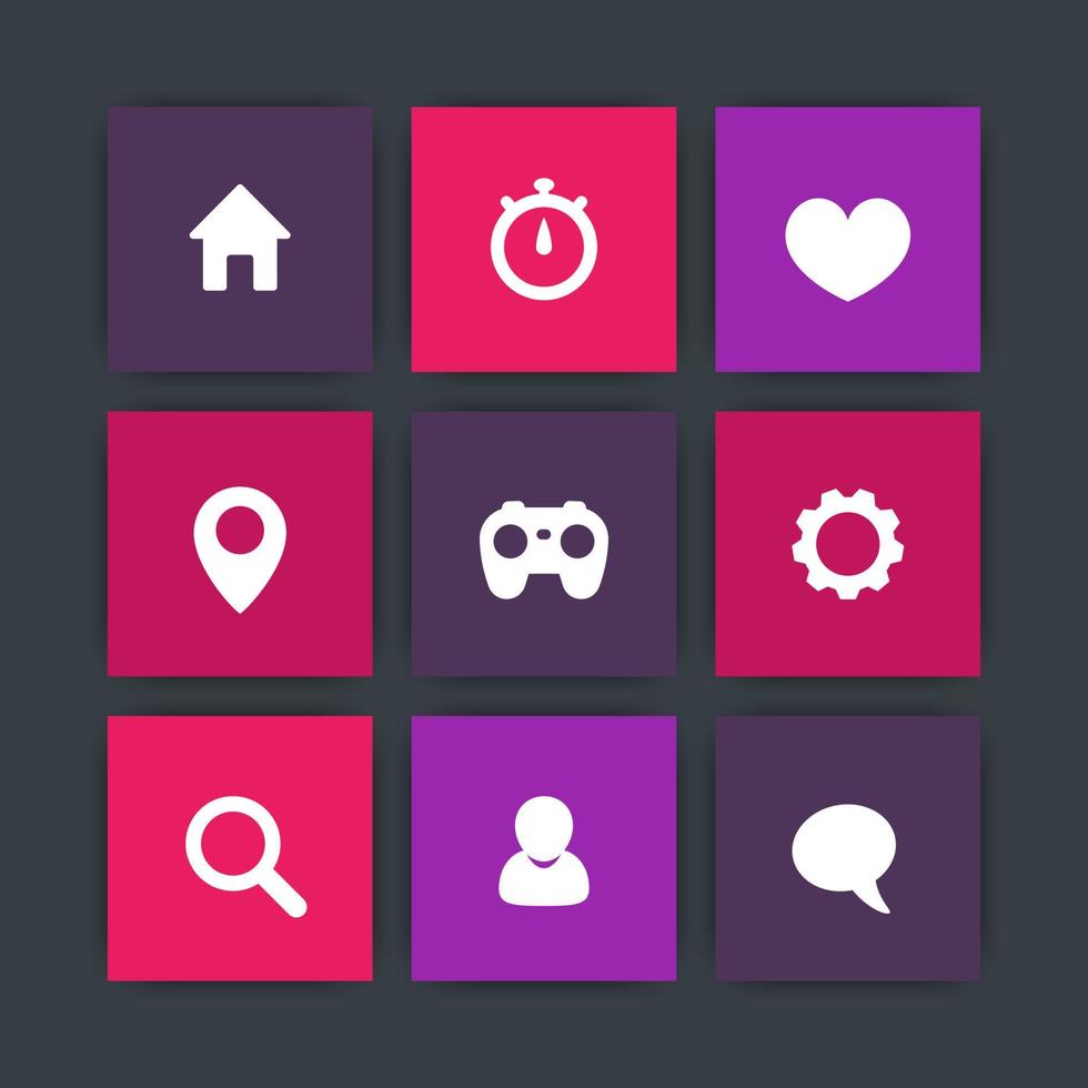 Basic web square icons, settings, login, home, search, favourite, chat icon, vector illustration