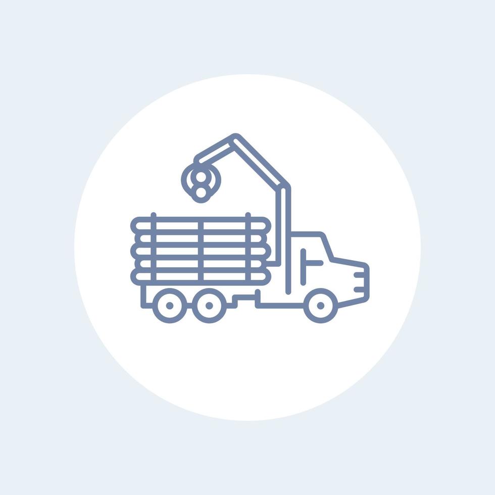 Forwarder line icon, forestry vehicle, logger, logging truck isolated icon, vector illustration