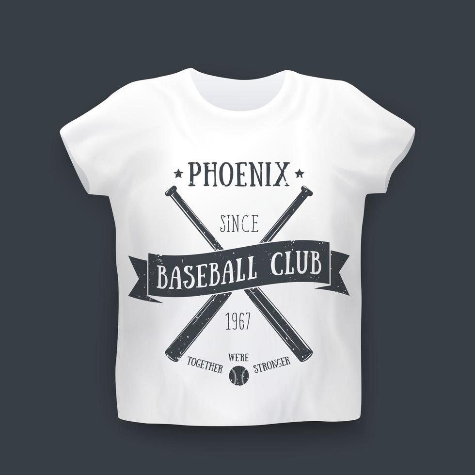 Phoenix Baseball club emblem, t-shirt print on mockup, vector illustration