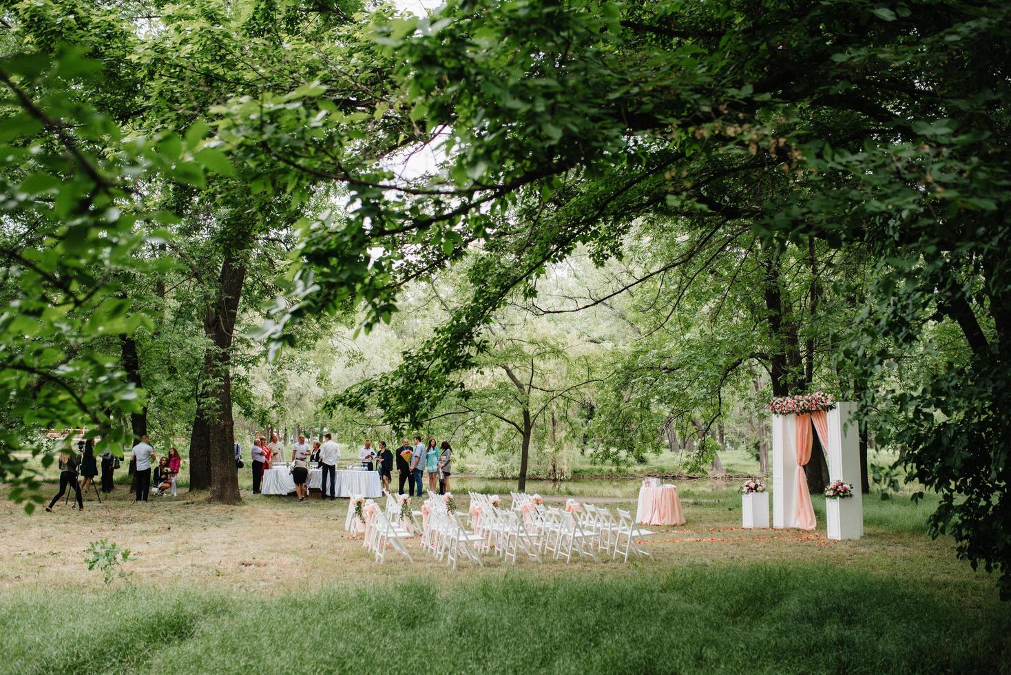 City, Country, MMM DD, YYYY - Wedding reception in the woods photo