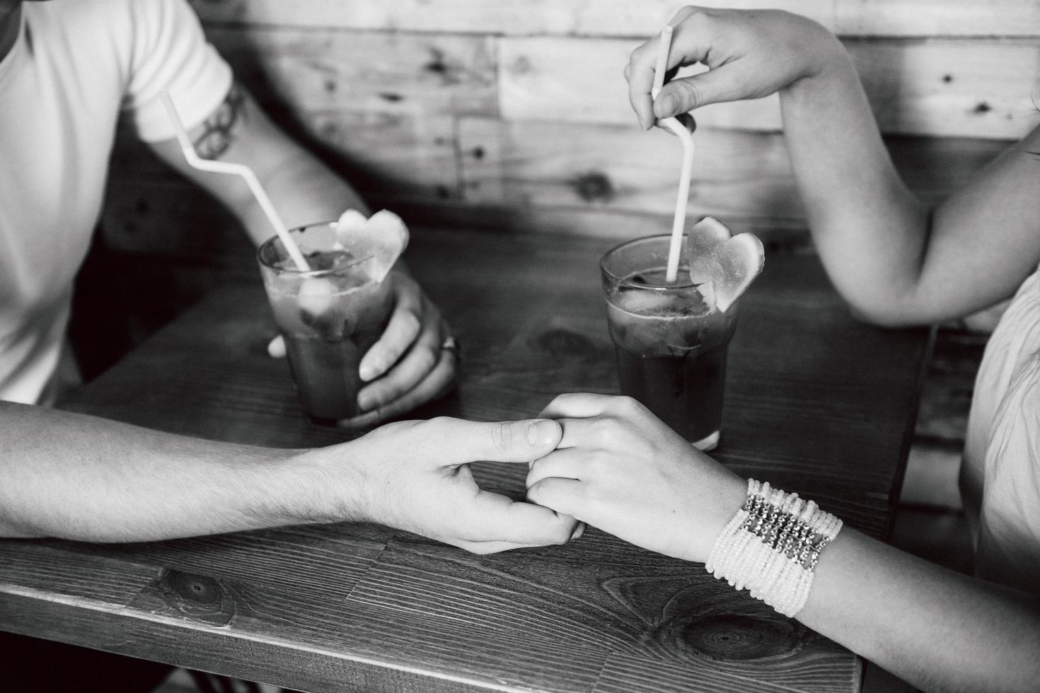 guy and a girl meeting in a city cafe photo