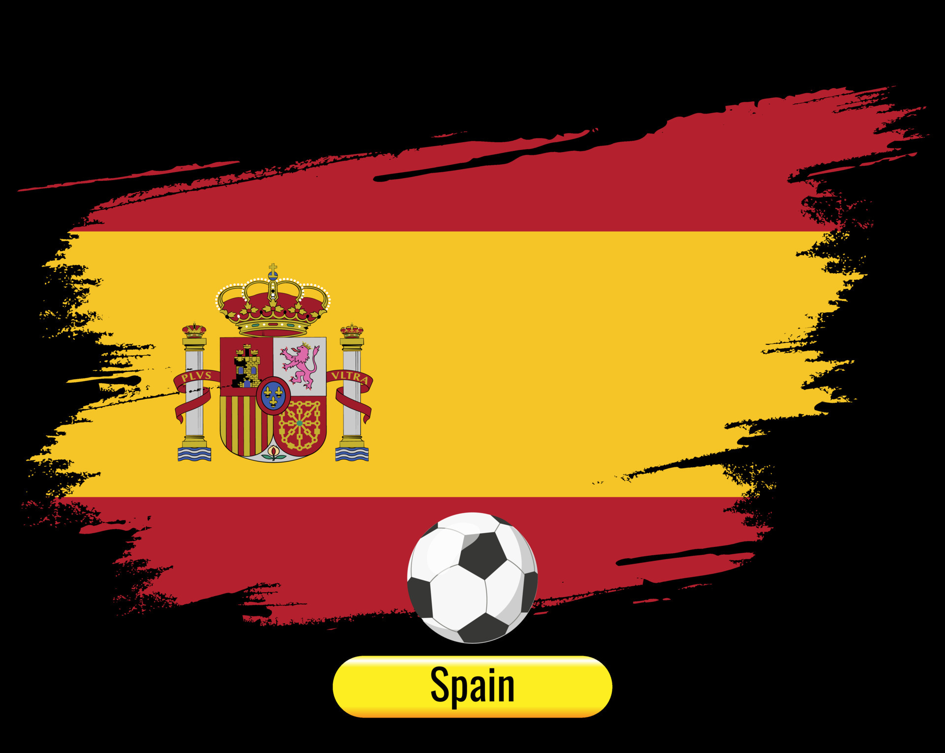Spain state flag with football. color brush art. 4735171 Vector Art at
