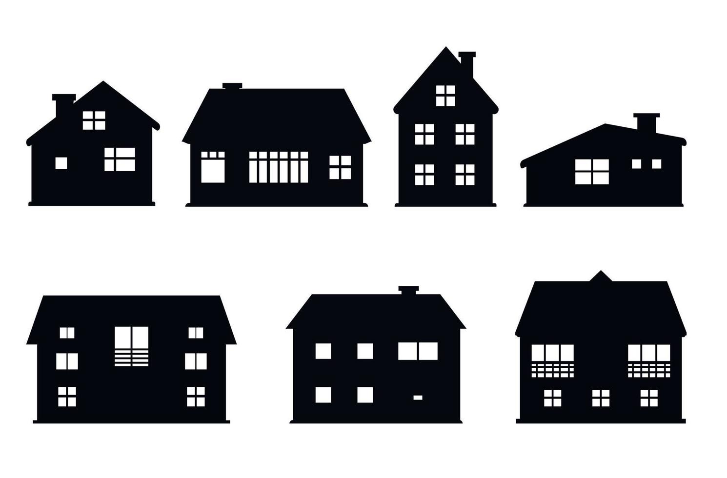Set of European black and white rustic simple houses. Beautiful elements in Norway. An example of Scandinavian rural architecture. vector