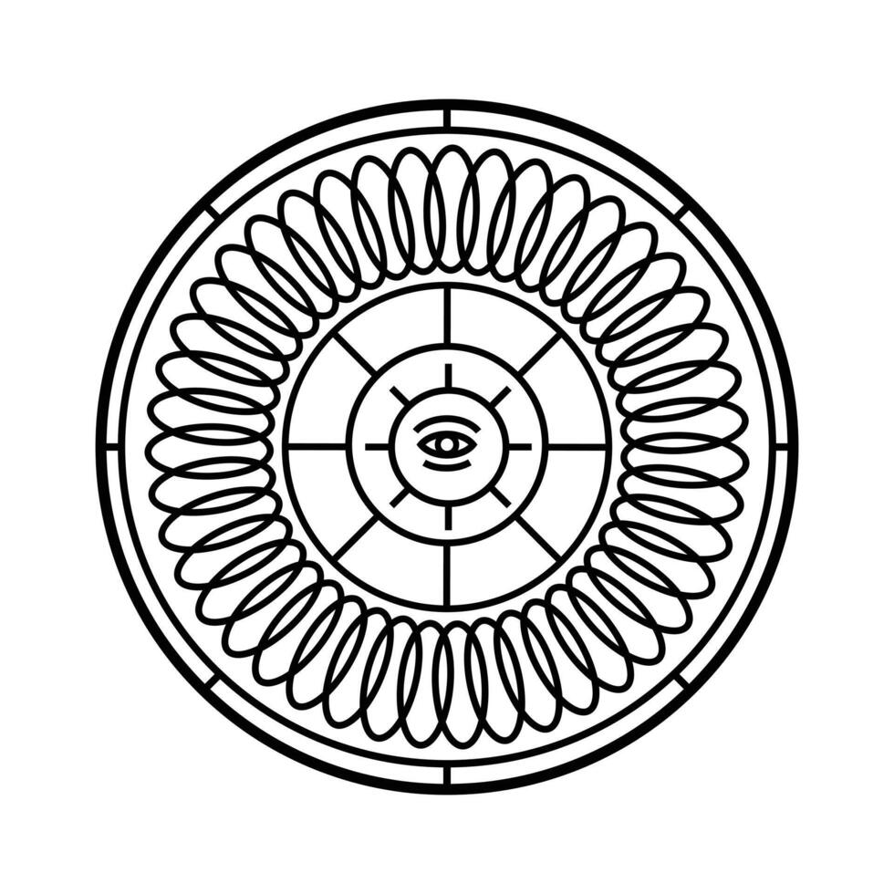 un mandala, una ilustración de círculo abstracto relacionada con una creencia espiritual o cierta. un hermoso elemento hecho a mano del símbolo antiguo para cualquier diseño creativo. vector