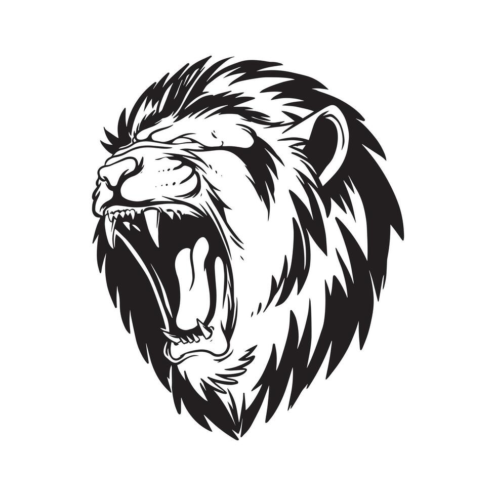 an angry lion illustration. a hand drawn illustration of a wild animal head. line art drawing for design element vector