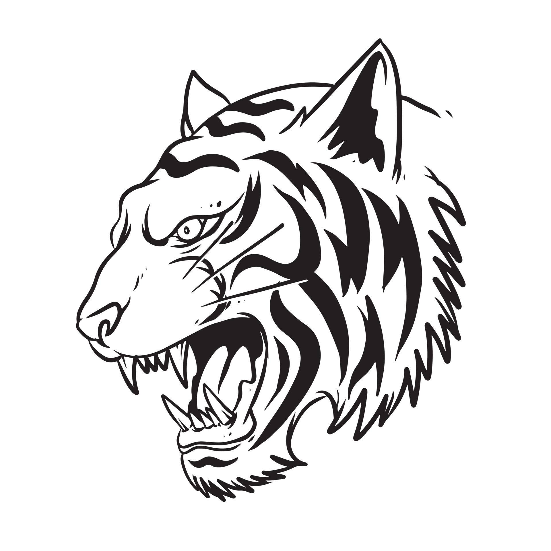 a menacing tiger face. a hand drawn illustration of a wild animal head. line art drawing for emblem, poster, sticker, tattoo, etc. 4735466 Vector Art at Vecteezy a menacing tiger face. a hand drawn illustration of a wild animal head. line art drawing for emblem, poster, sticker, tattoo, etc. 4735466 Vector Art at Vecteezy