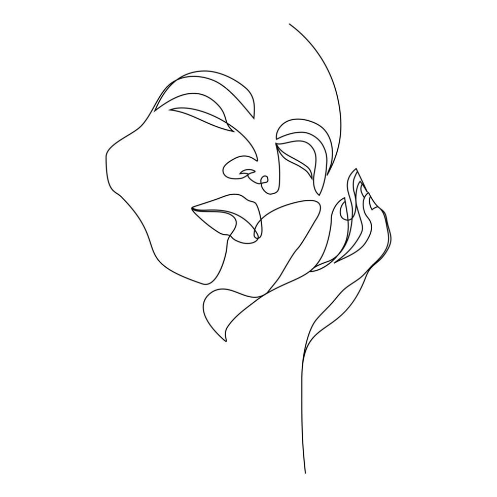 Continuous one line illustration of a woman's face vector