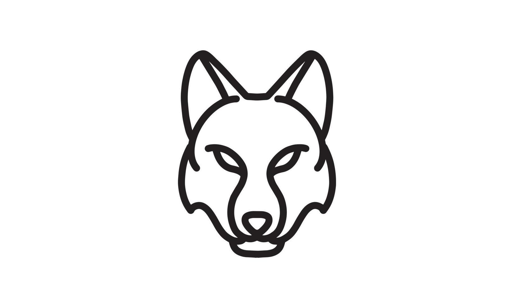 icono de línea de vector de lobo, arte de línea de vector de cabeza de animal, ilustración de animal aislado para logo desain