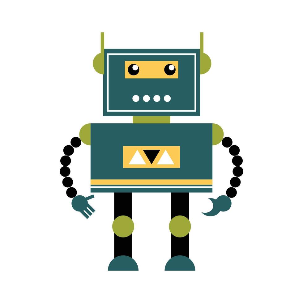una ilustración creativa de un robot retro en verde. un personaje de dibujos animados divertido para el diseño de temas futuristas. una colección de elementos vectoriales. vector