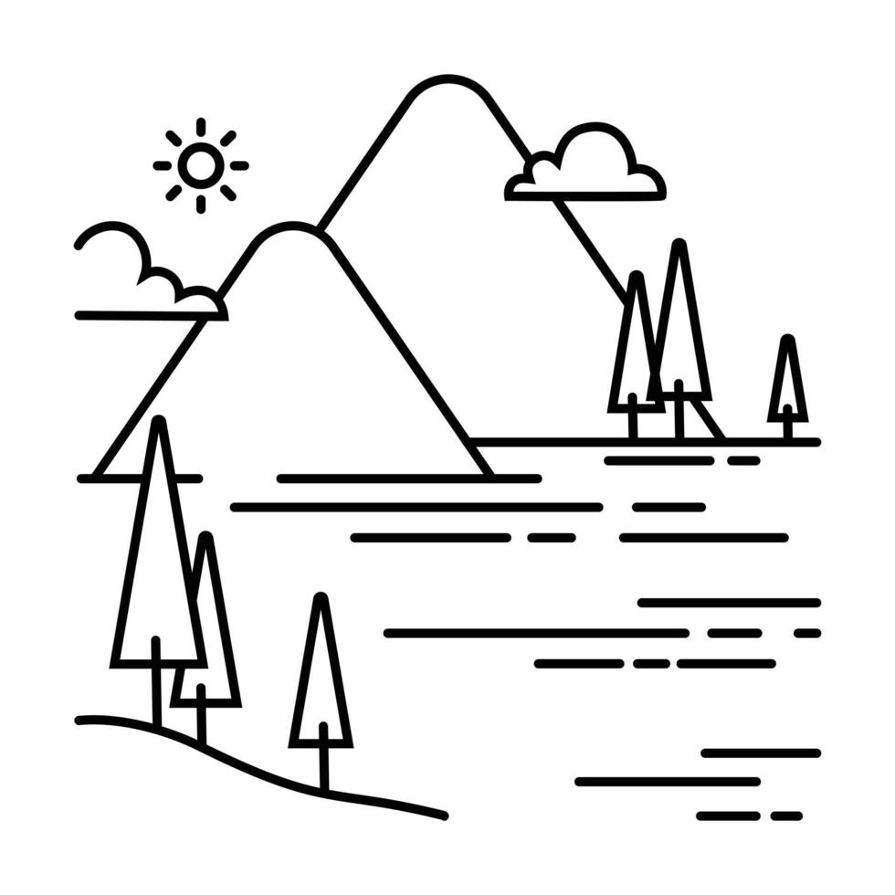 ilustración de paisaje monoline vector