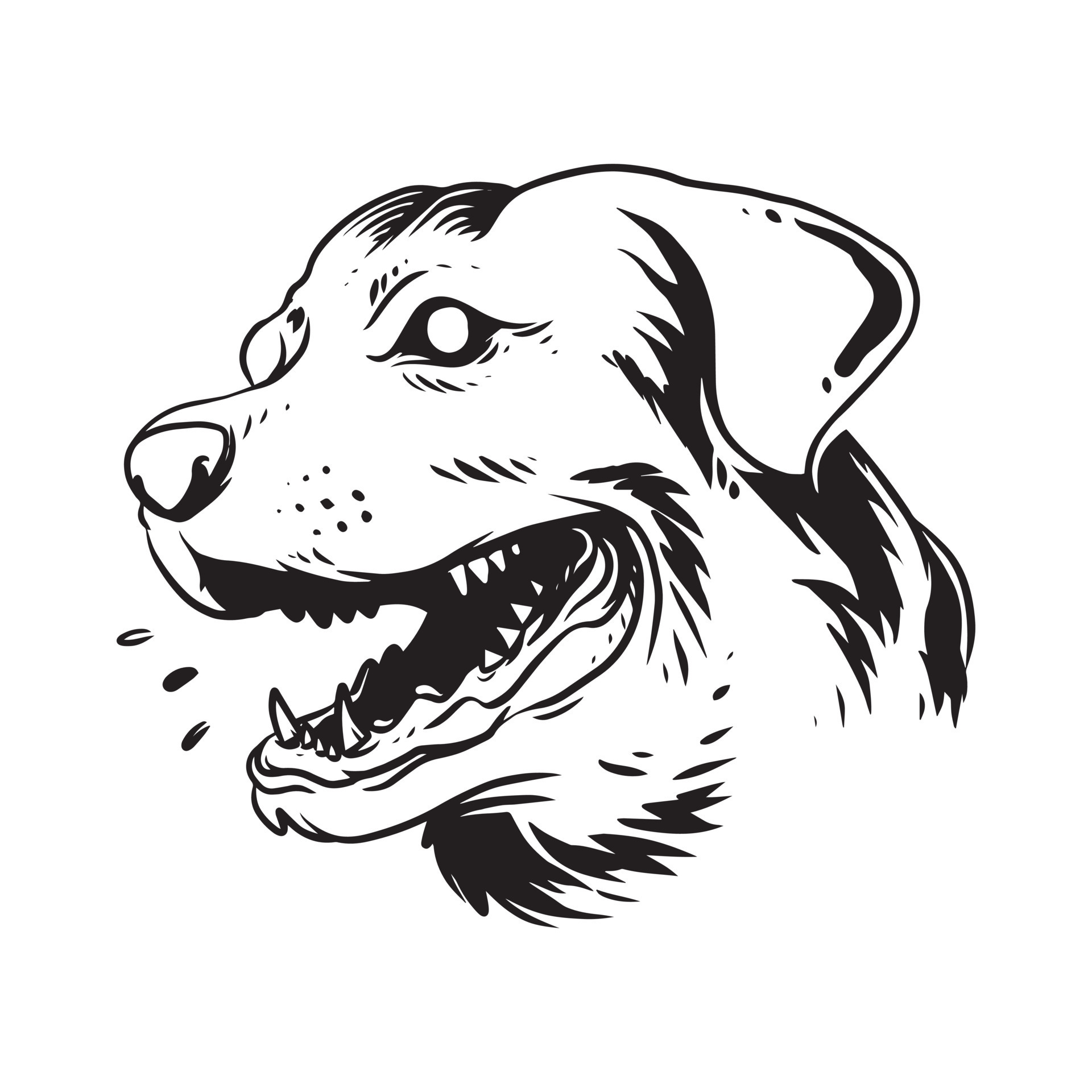 a barking dog face. a hand drawn illustration of a wild animal head ...