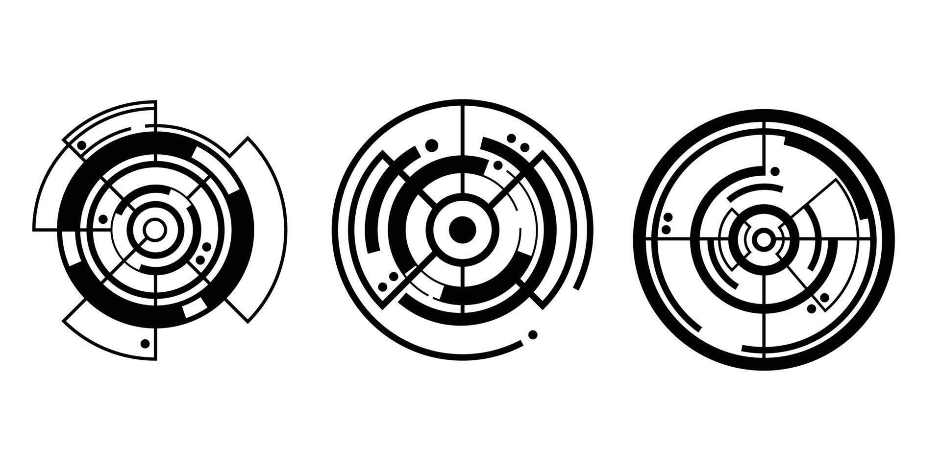 modern target illustration in various styles. creative target formed in a futuristic or cyber style suitable for digital gaming. circles target isolated on white. vector