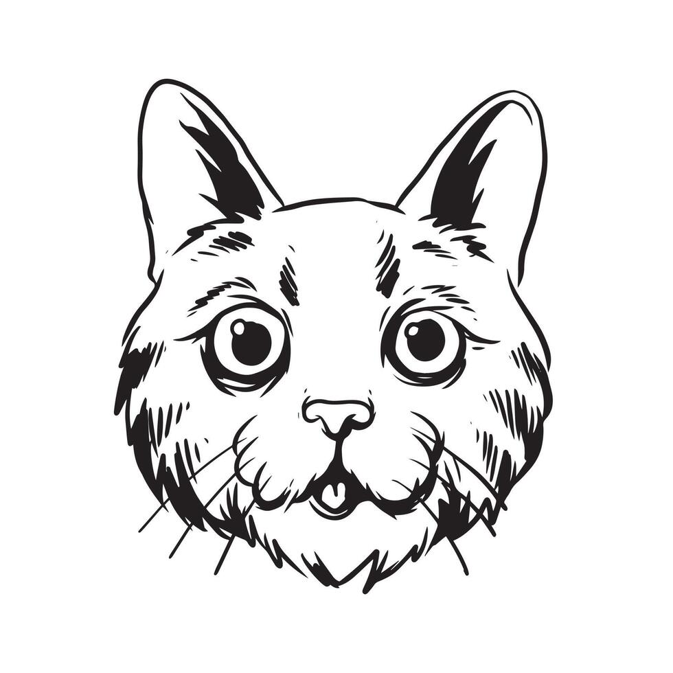 a cat with a cute face illustration. a hand drawn illustration of a wild animal head. line art drawing for emblem, poster, sticker, tattoo, etc. vector