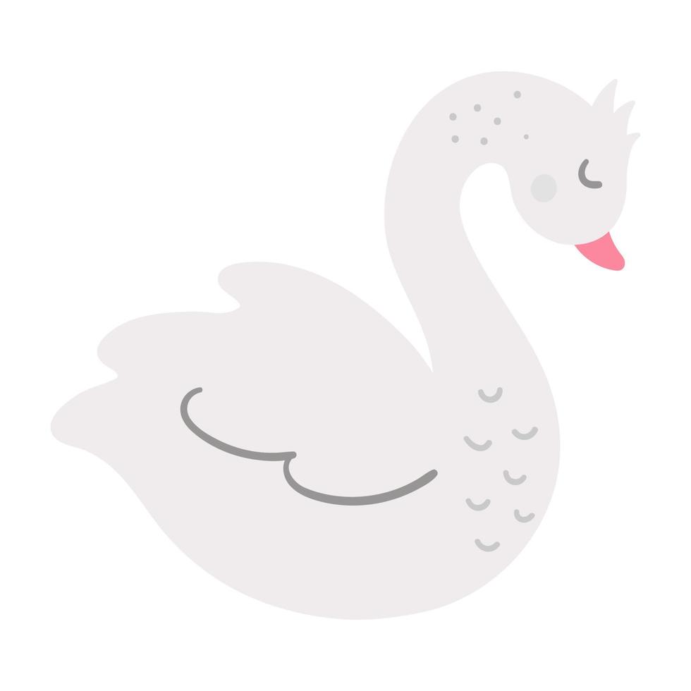 Vector cute swan isolated on white background. Romantic bird illustration. Love concept or Valentines day character for kids.