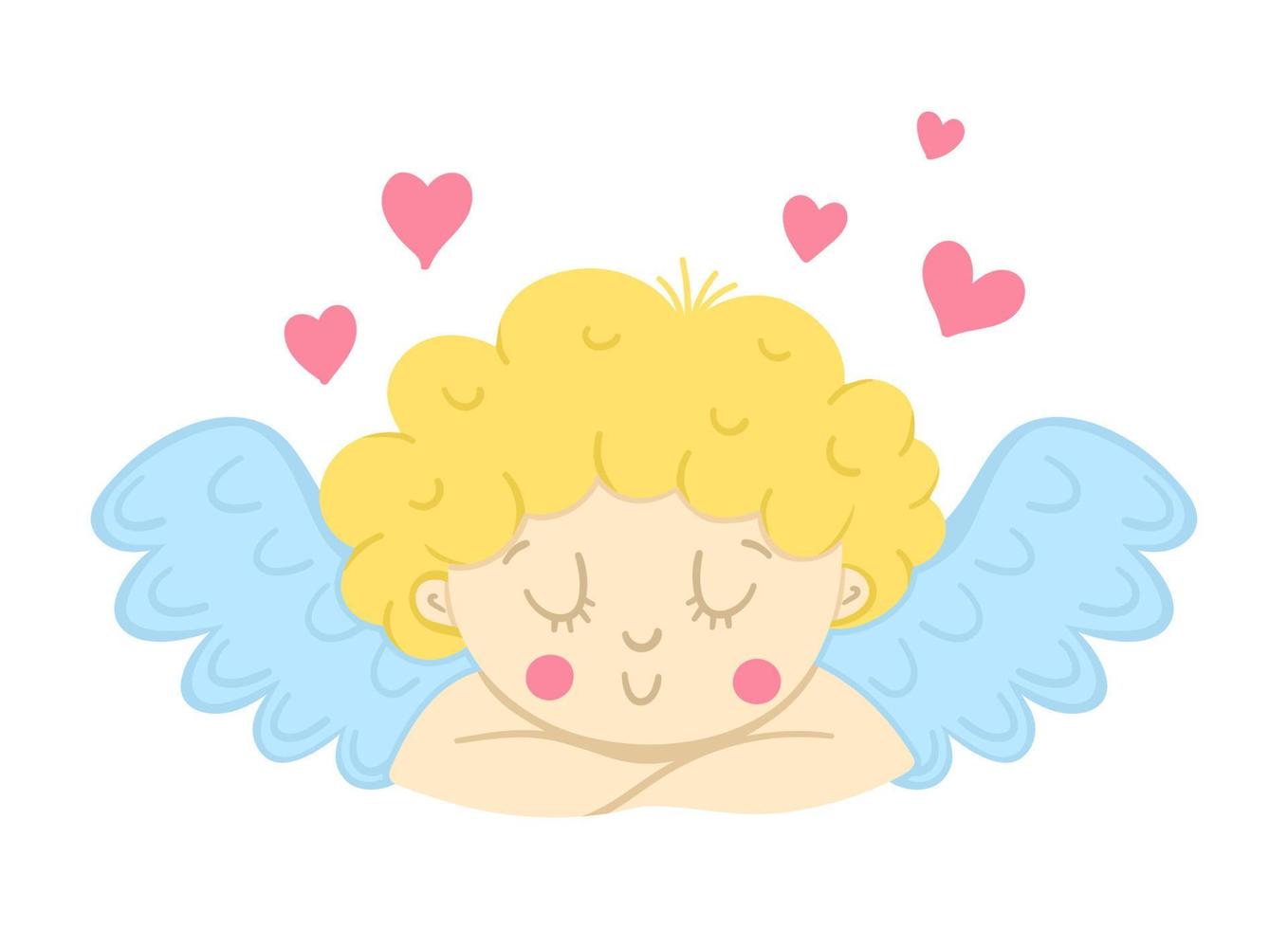 vector cupido soñando con los brazos cruzados. personaje divertido del día de san valentín. ángel de amor feliz con alas extendidas. icono de querubín juguetón aislado sobre fondo blanco.