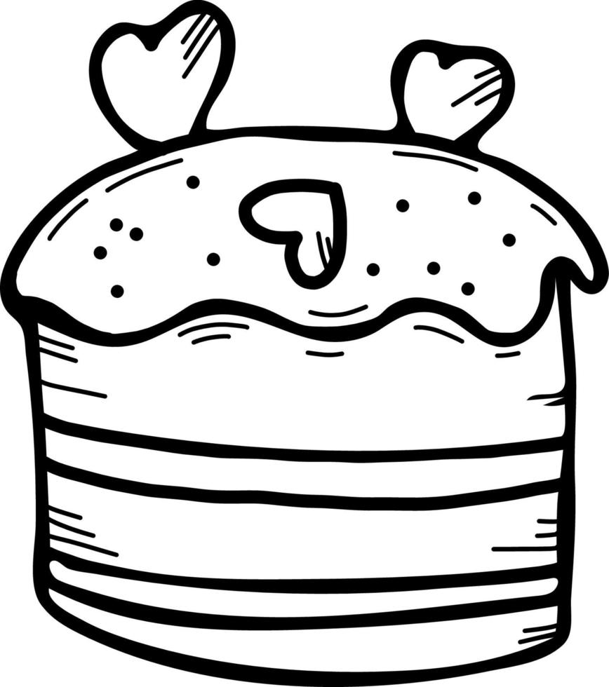 Cake with hearts. Vector illustration. linear hand doodle