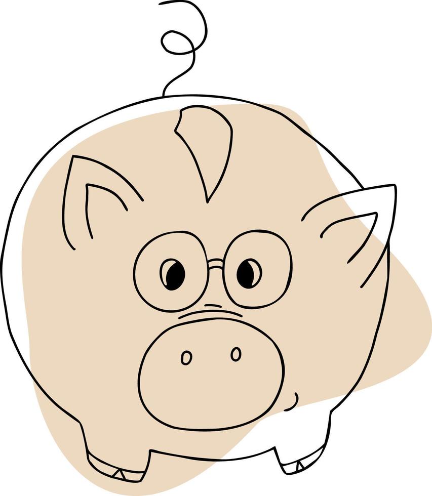 cute Pig piggy bank with glasses.  Vector illustration. Hand  doodle element for design and decor