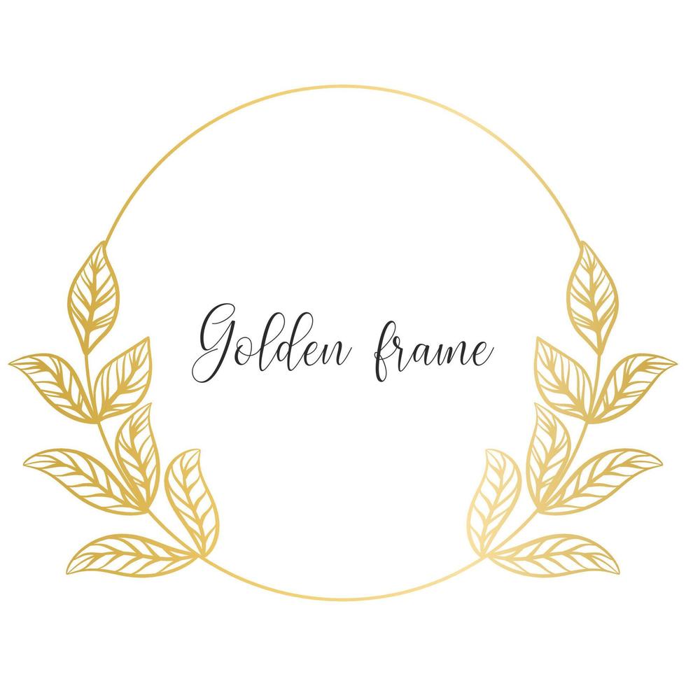 Golden circular rim with leaves isolated vector illustration