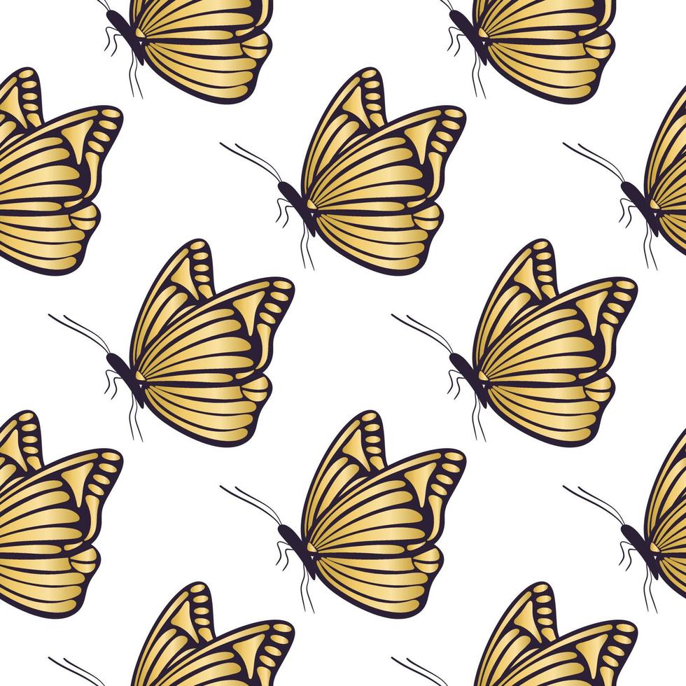 Ilustración de vector de patrones sin fisuras de mariposas doradas