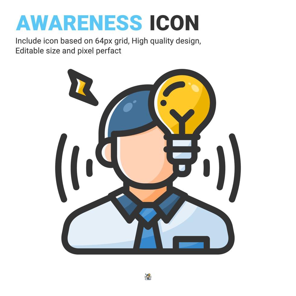 Awareness icon vector with outline color style isolated on white background. Vector illustration idea sign symbol icon concept for business, finance, industry, company, apps, web, ui, ux and project