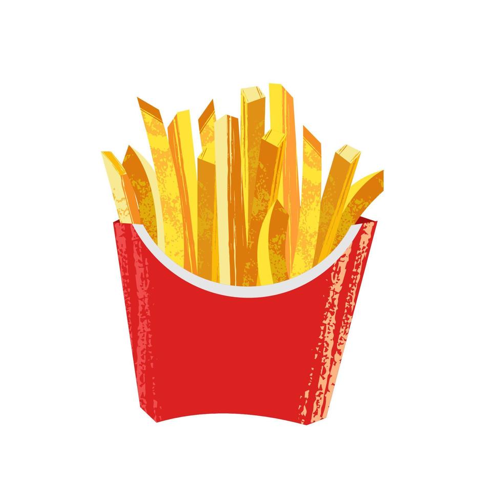 French fries in cardboard box Vector illustration on white background.