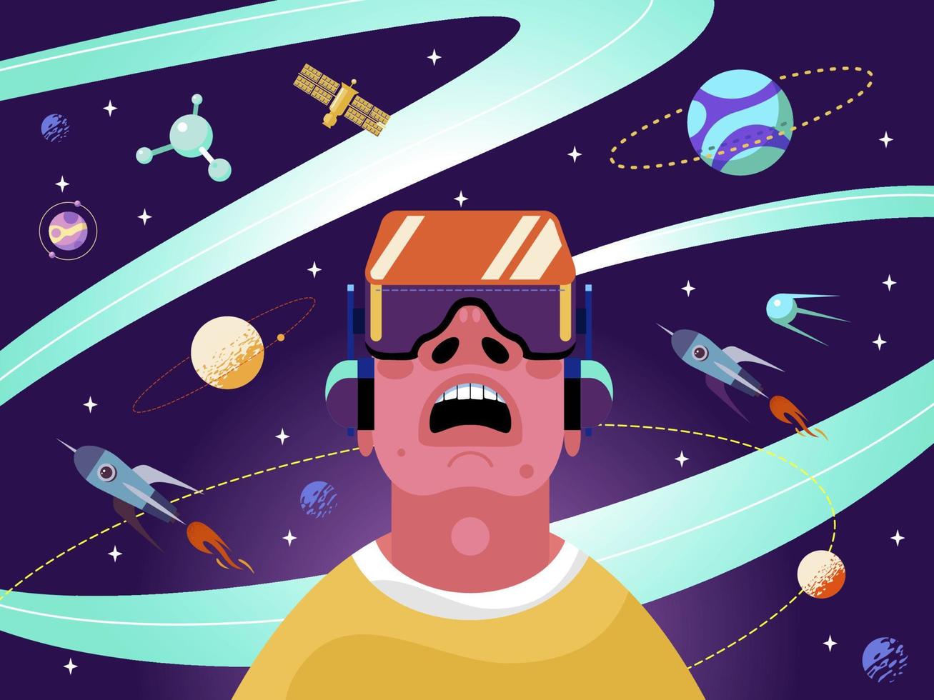 Virtual reality in space. Vector illustration. Modern technology