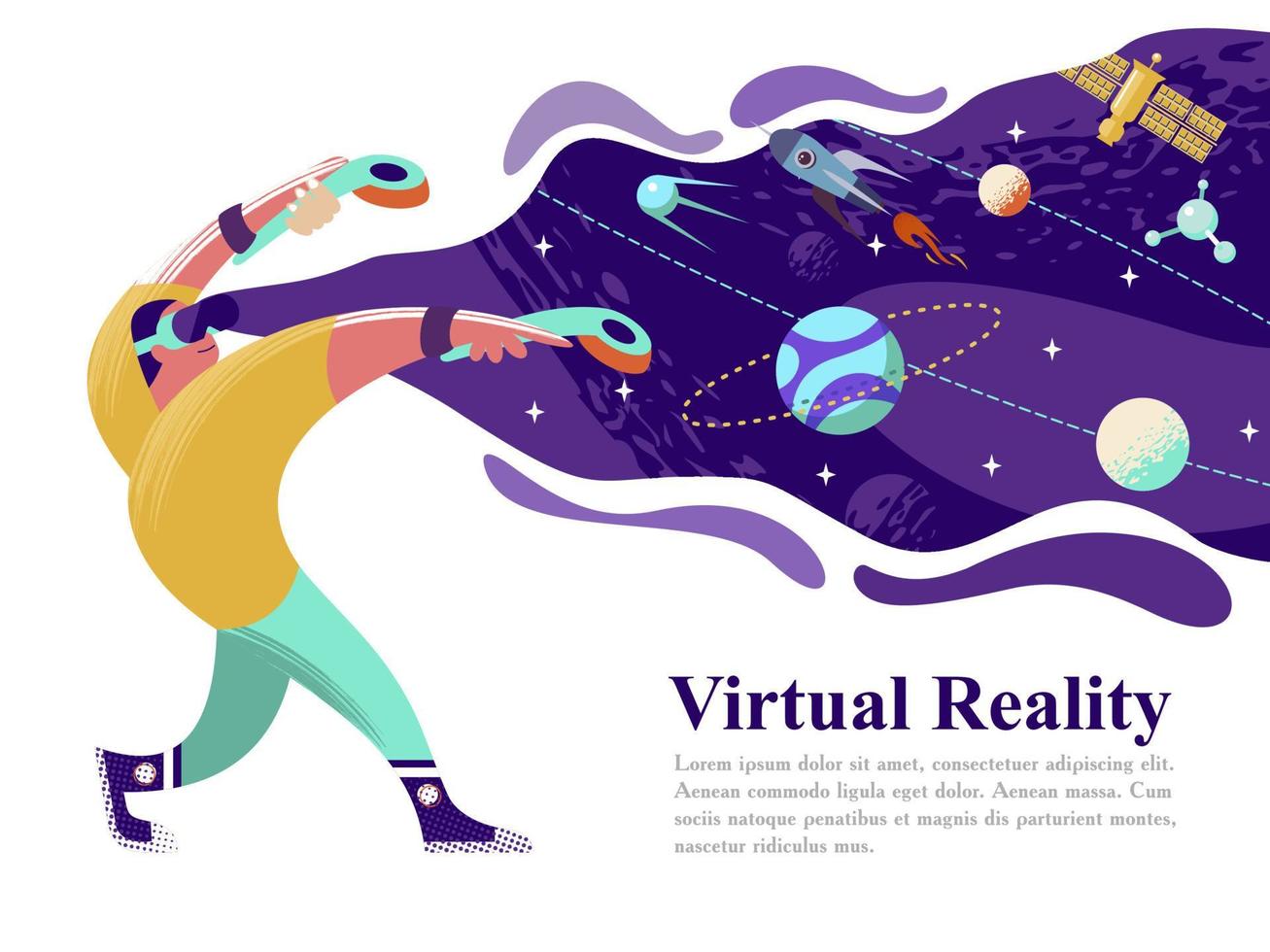 Virtual reality in space. Vector illustration. Modern technology