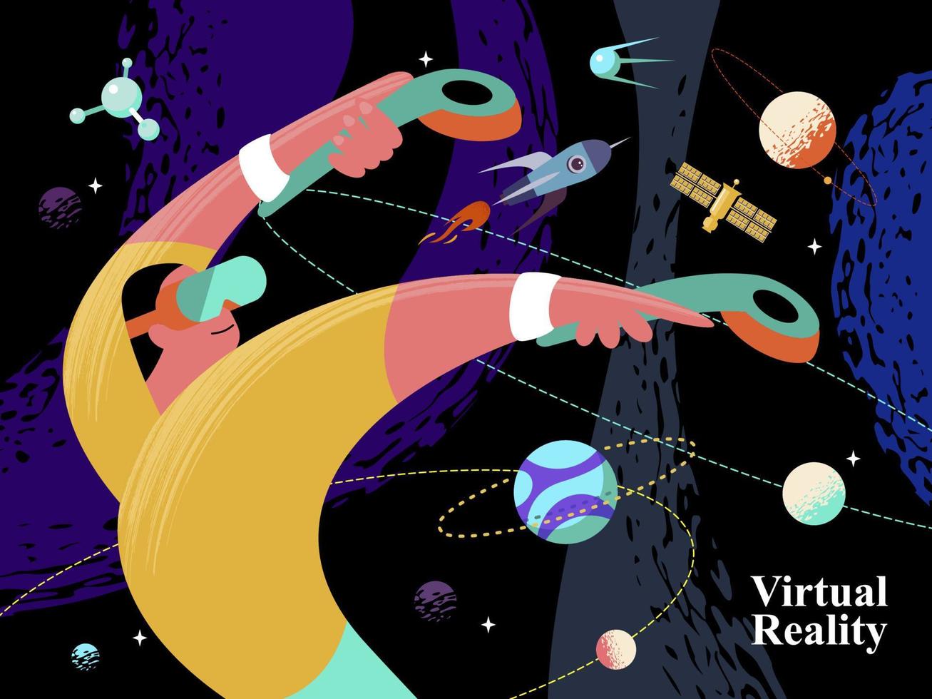 realidad virtual en el espacio. ilustración vectorial. tecnología moderna vector