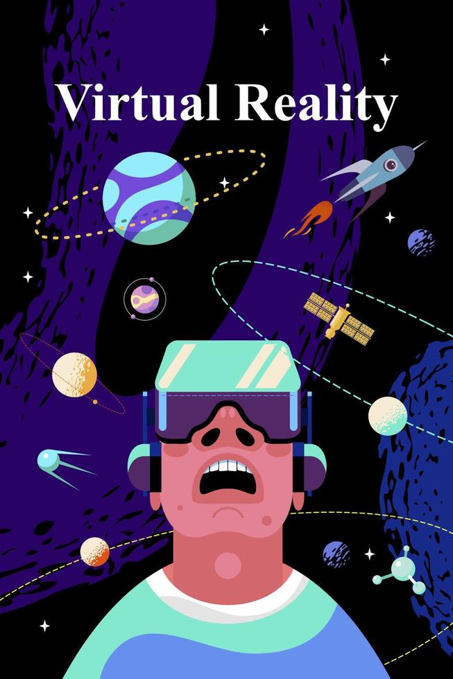 Virtual reality in space. Vector illustration. Modern technology