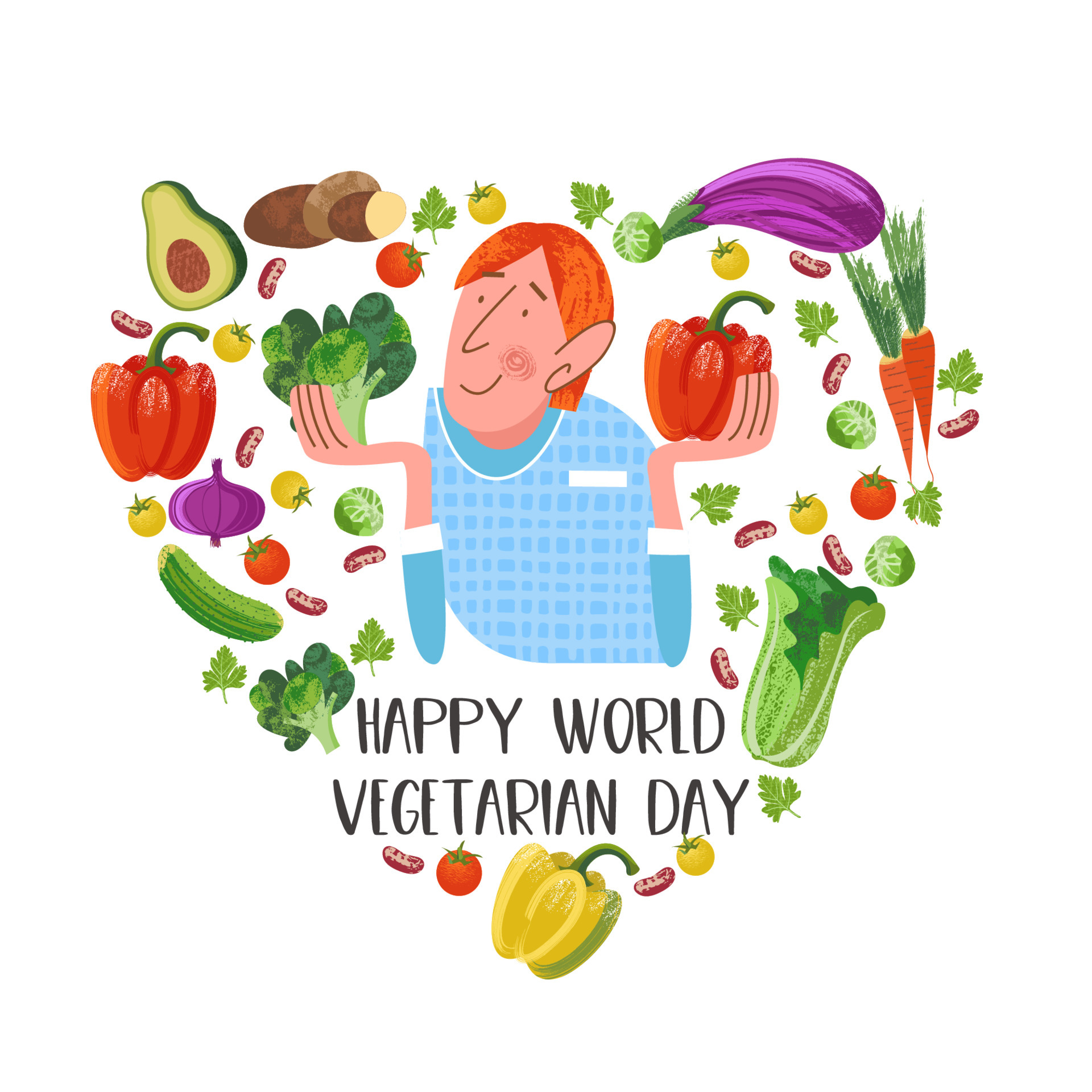 Happy world vegetarian day. Vector illustration with hand drawn unique