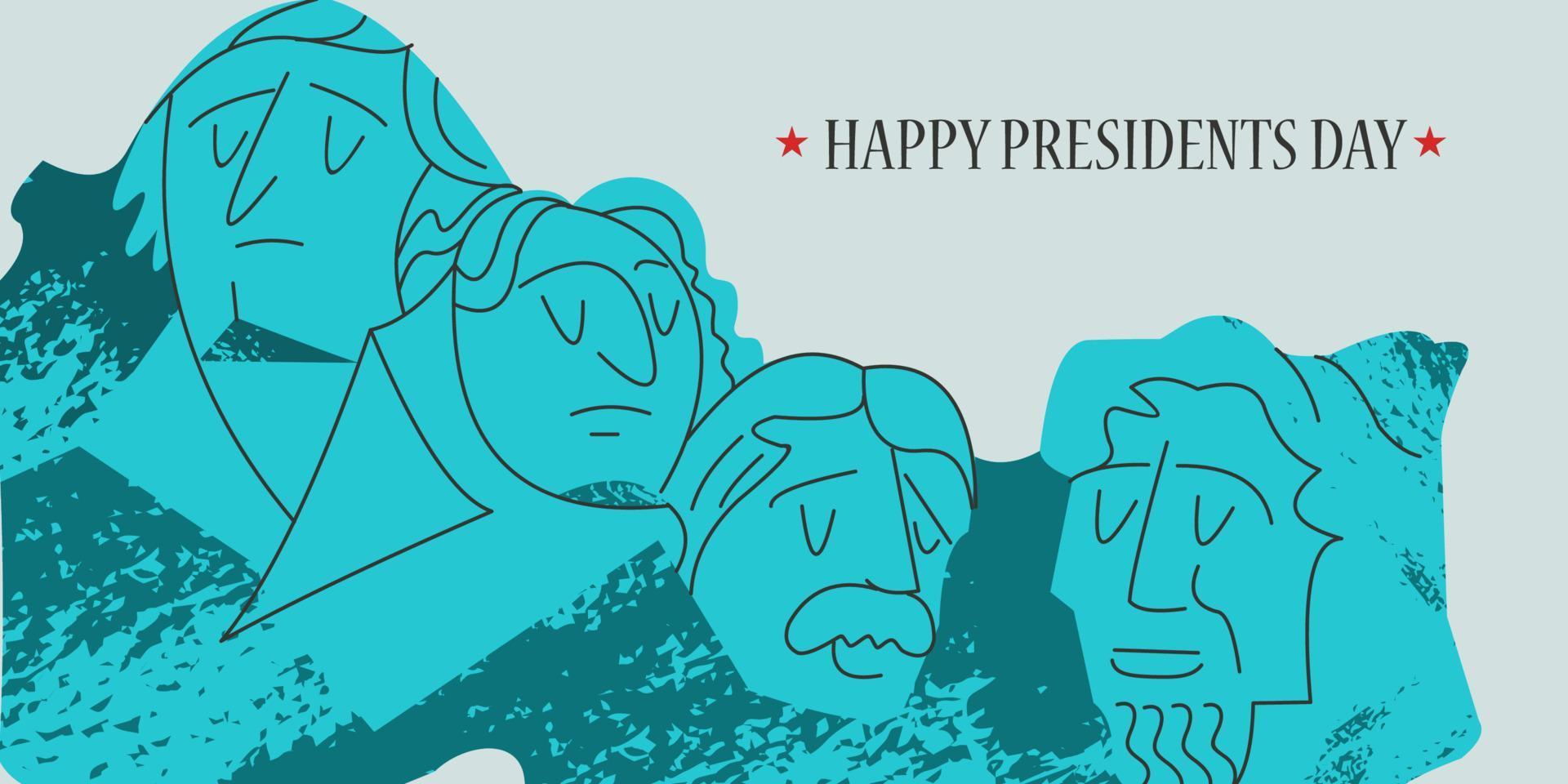 Happy presidents day. Vector illustration, greeting card. Monument on mount Rushmore in the United States.