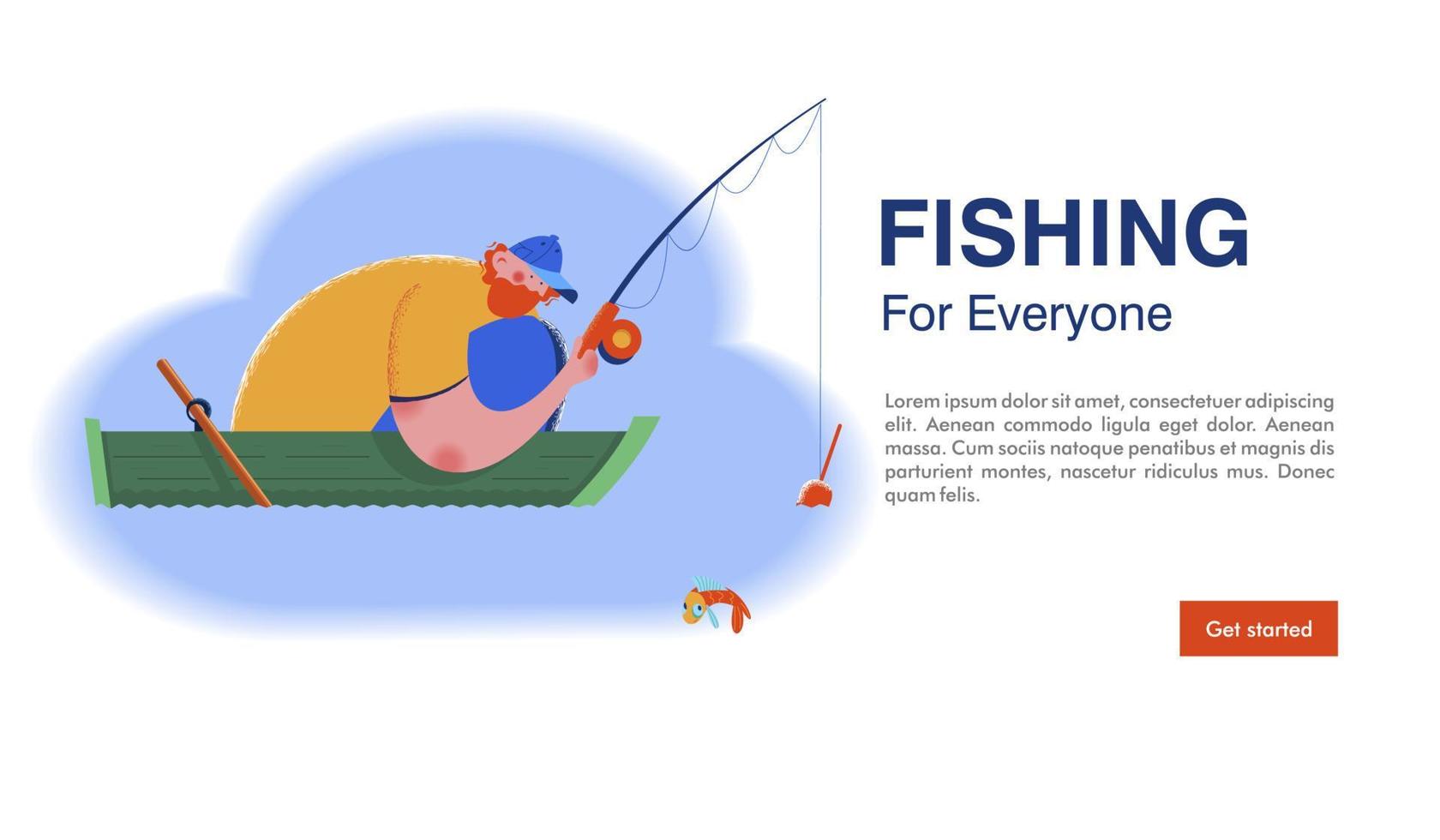 A fisherman in a boat. Web header. Vector illustration.