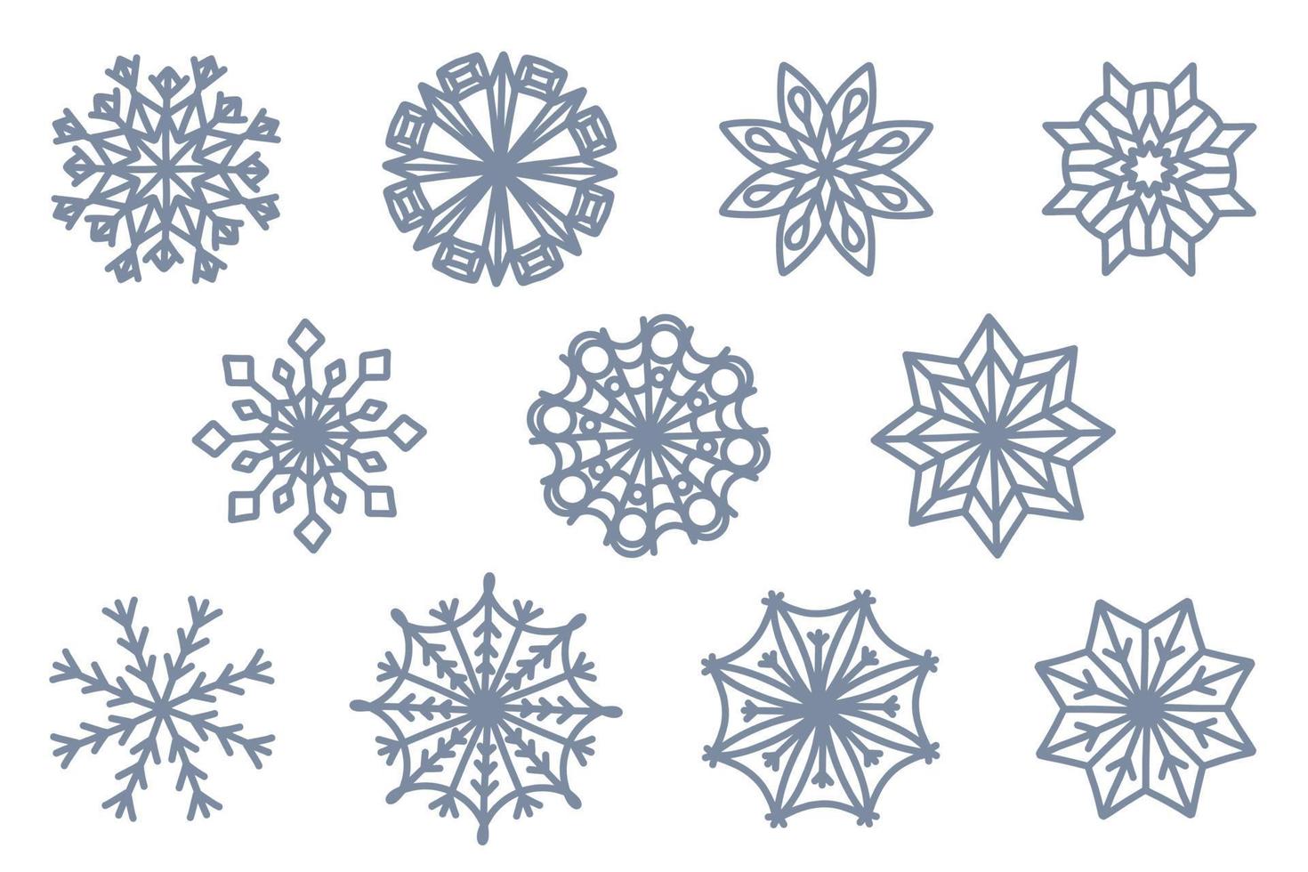 set of unique winter snowflakes christmas vector design for brochure banner card sticker
