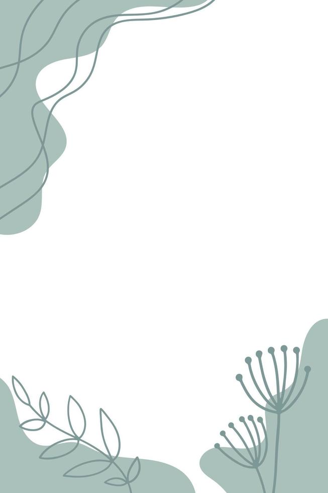 background with abstract hand drawn botanical elements and stains dots stripes waves. Trendy covers template in vertical format vector