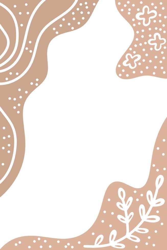 background with abstract hand drawn botanical elements and stains dots stripes waves. Trendy covers template in vertical format vector