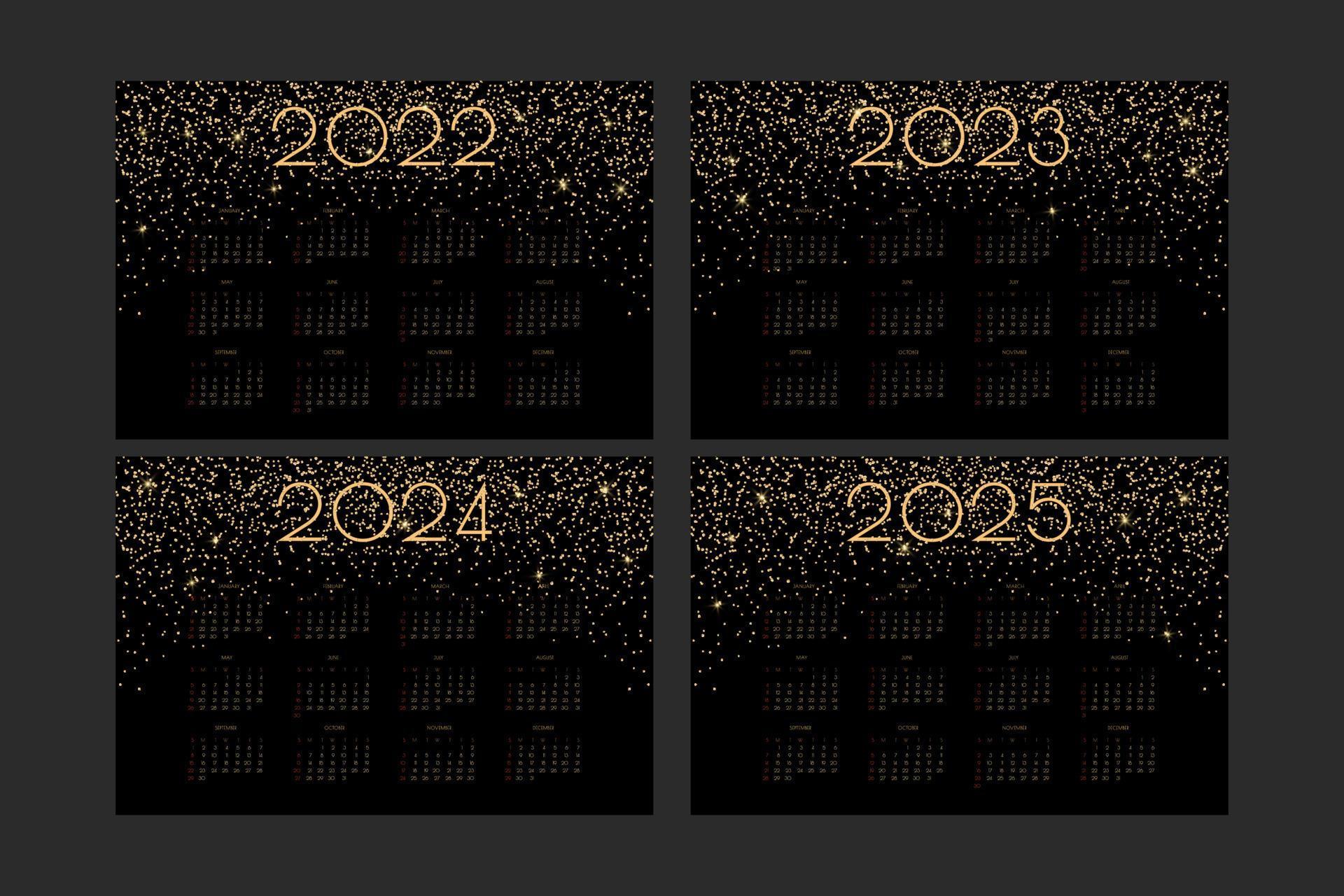 2022 2023 2025 2025 calendar with luxury gold shiny glitter and flares