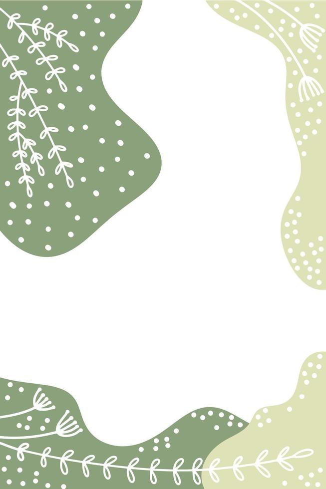 background with abstract hand drawn botanical elements and stains dots stripes waves. Trendy covers template in vertical format vector