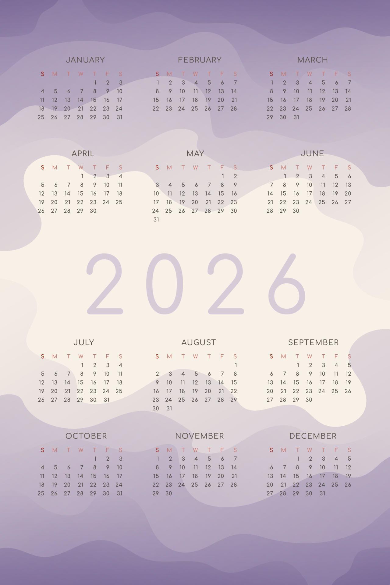 2026 calendar with lilac gradient fluid wave shapes 4736382 Vector Art 2026 calendar with lilac gradient fluid wave shapes 4736382 Vector Art
