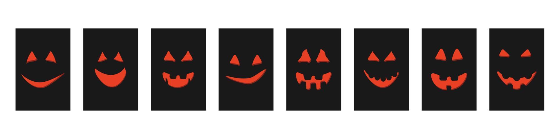 halloween orange pumpkin face jack-o-lantern on cards vector