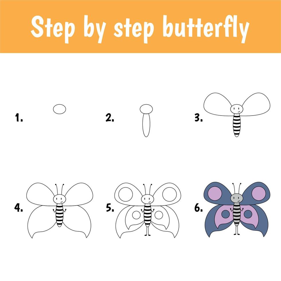 Step by step drawing butterfly for children vector