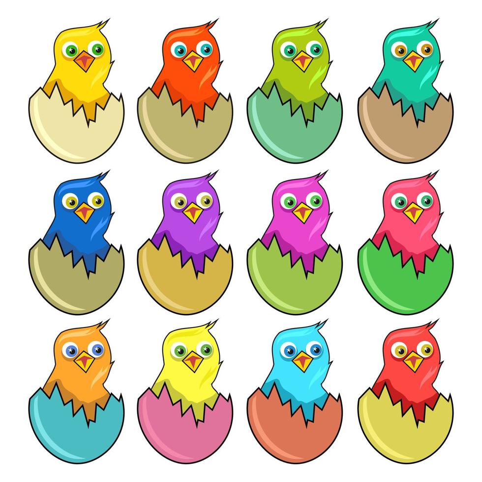 coloridos dibujos animados eclosionando pollitos de pascua vector